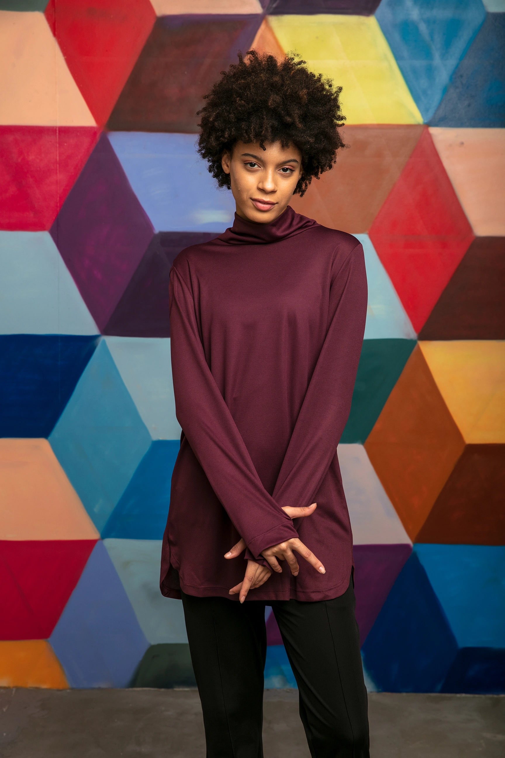 GYM-FIT Balıkçı Yaka Quick Dry Eşofman Üstü - Bordo