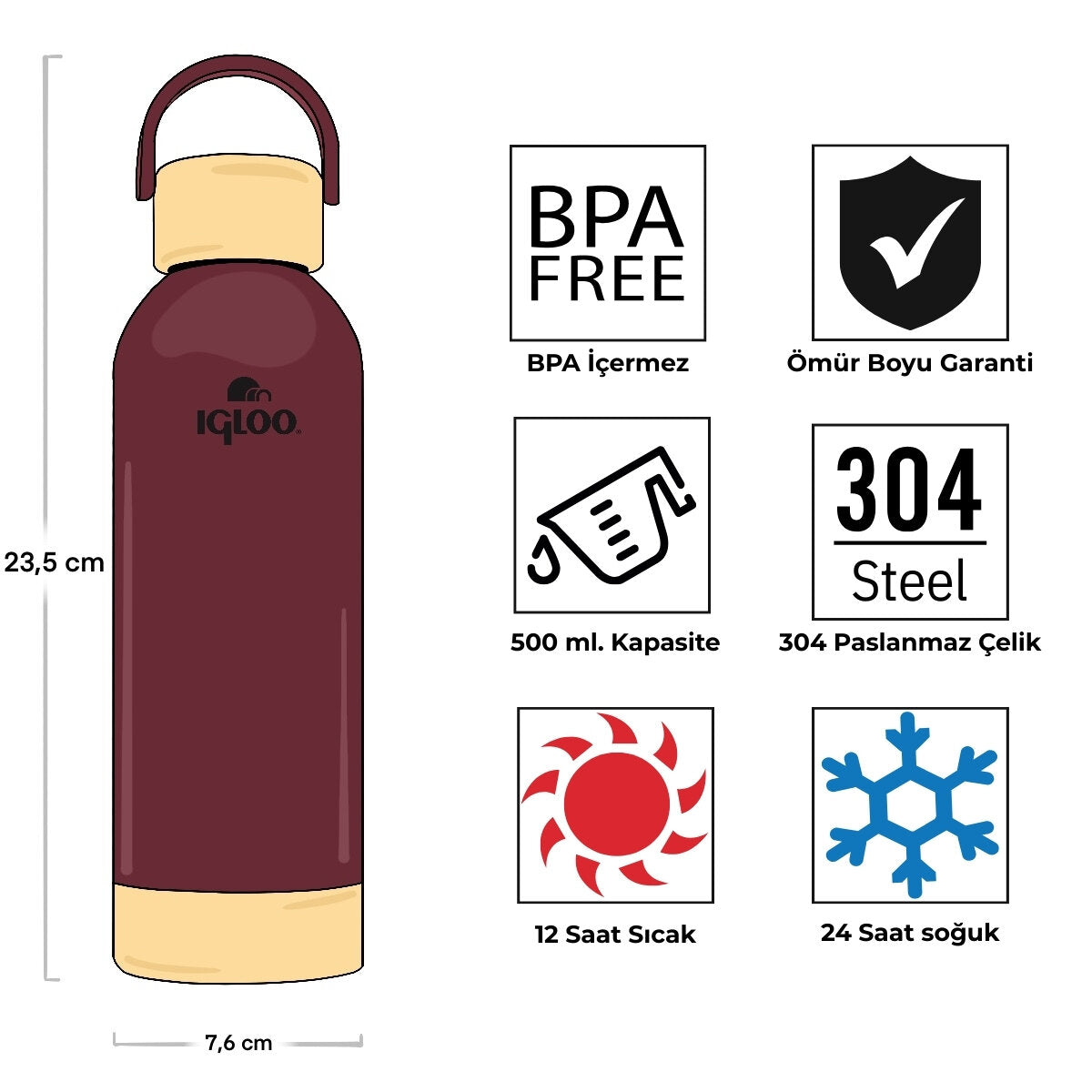 Igloo Hydrate Pro Termos 500ml-BORDO