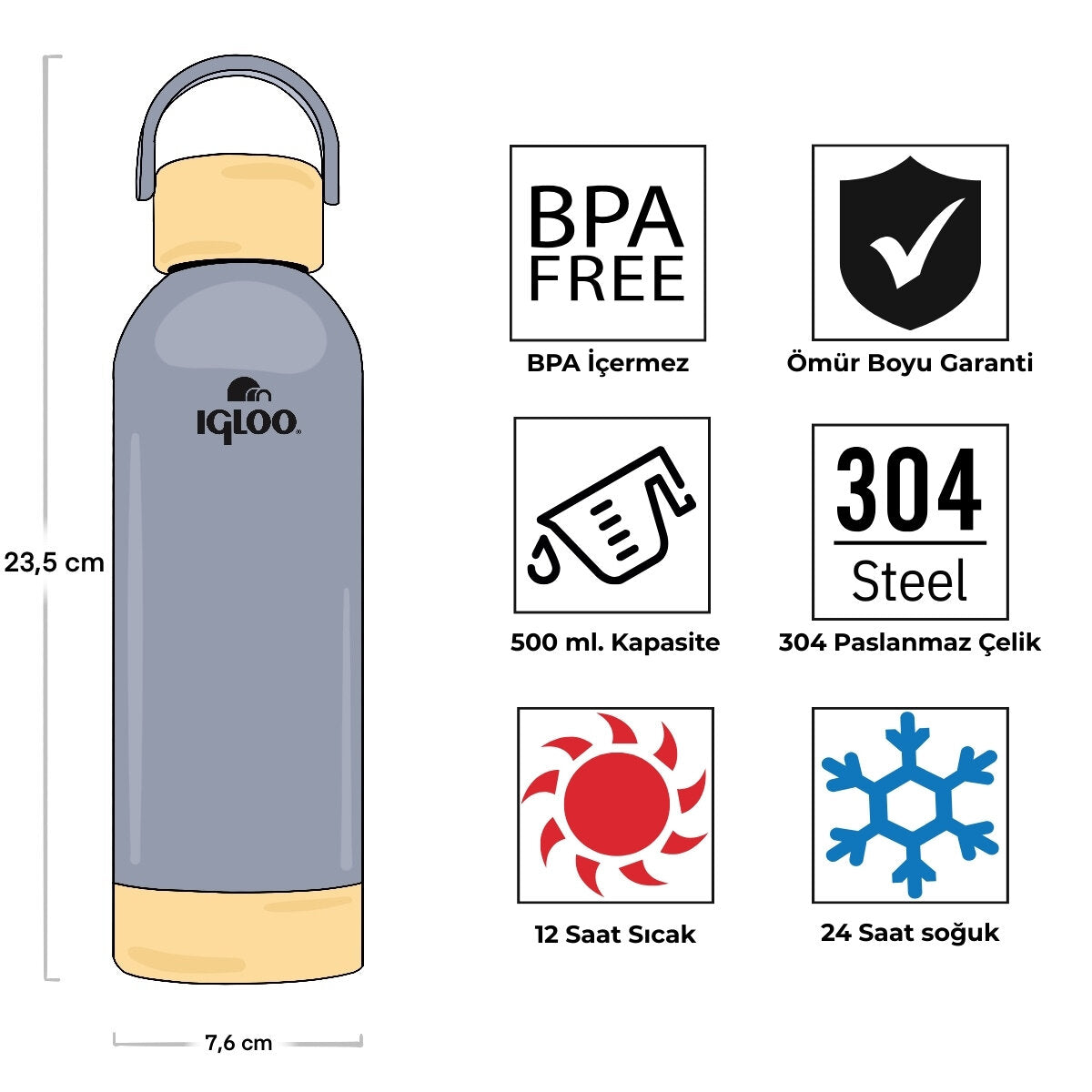 Igloo Hydrate Pro Termos 500ml-DUMAN MAVİ