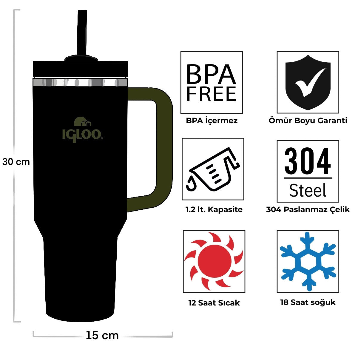 Igloo Stadler Thermo-Mug 1.2 Litre - SİYAH HAKİ