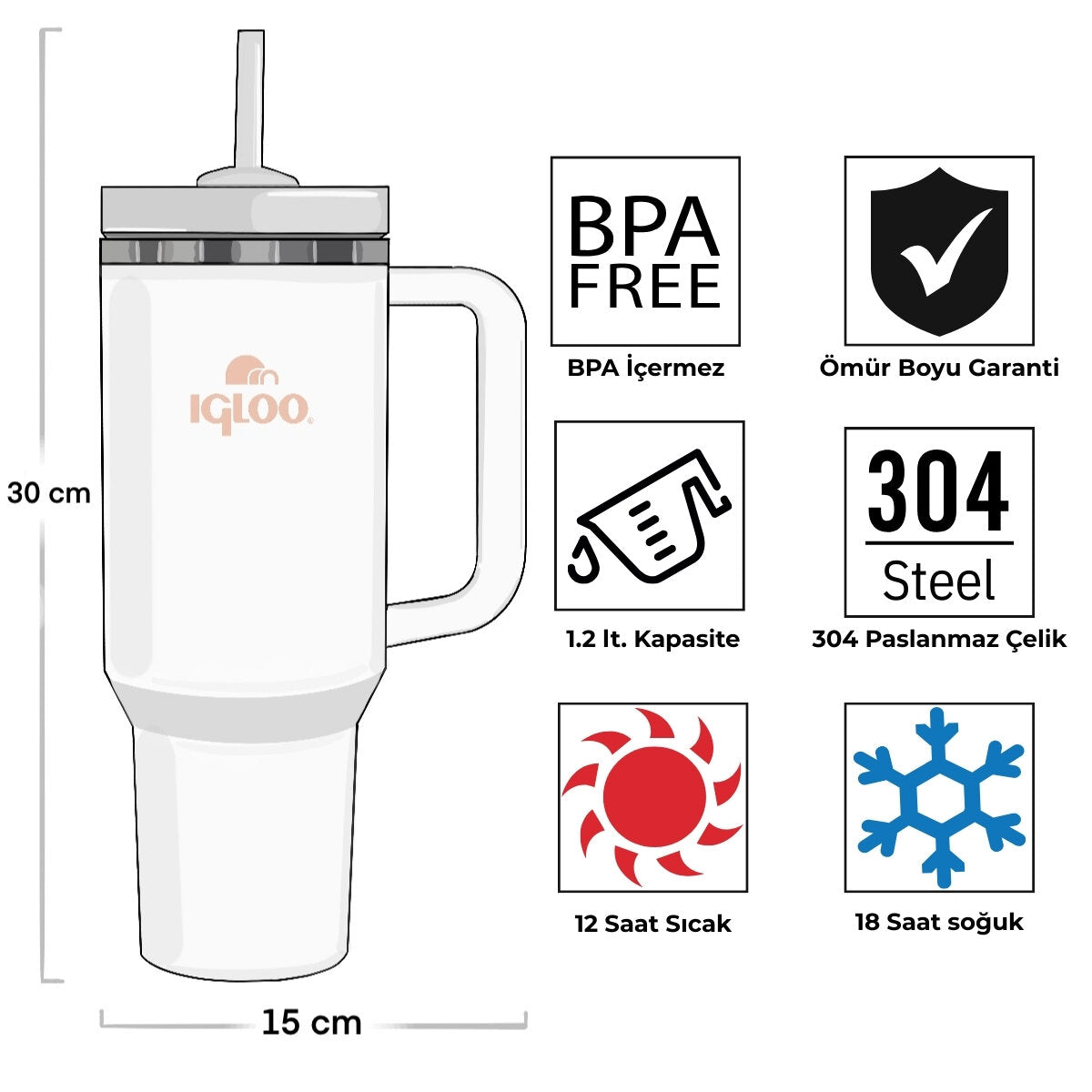 Igloo Stadler Thermo-Mug 1.2 Litre -BEYAZ